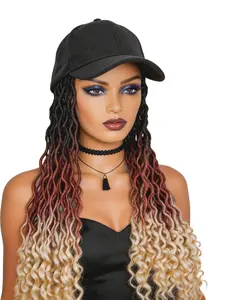 Long  Light Dark Brown 613# Soft Gypsy Braids Goddess Faux Locs With Curly hair Synthetic Hair With Bucket Hat Twist Braiding Extensions For Black Women