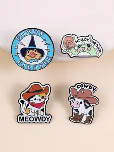 1/4Pcs Cute Animal Denim Brooches, Cartoon Western Style Cat Frog Pattern, Fashion Accessory, Unisex Daily Wear, Perfect Gift for Friends