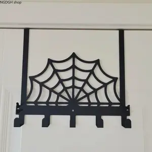 Black Spider Web Over-the-Door Hook Rack - Gothic No-Drill Home Decor Hanger for Coats, Bags, Keys, Adding Spooky Edgy Halloween Vibes to Entryway