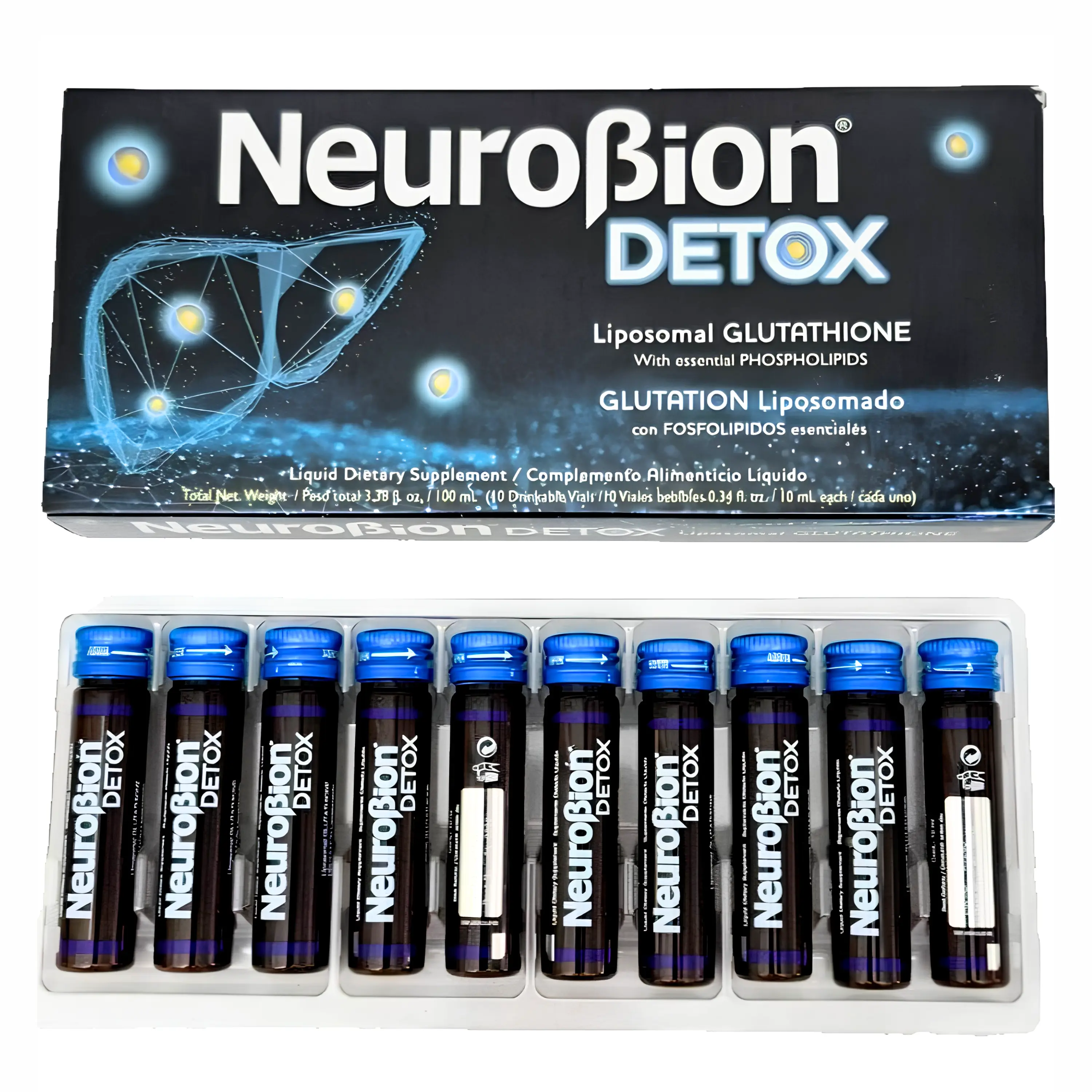 10 Vials Neurobion Liposomal Glutathione Liquid Vitamin Supplement, Phospholipid-Rich Essential Phospholipids, Dietary Detoxifying Antioxidant for Immune Support & Cell Repair Support
