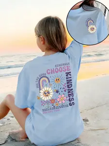 Light Blue Oversized "Choose Kindness" Kids Graphic Tee - 2026 Trending Positive Vibe Kids Outfit, Soft Cotton Perfect for Beach Days & School Look