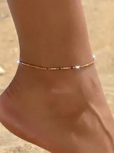 Women's Bohemian Simple Colorful Oil-Drop Fine Chain Adjustable Anklet, Daily Vacation Party Wear, Valentine's Day Gift