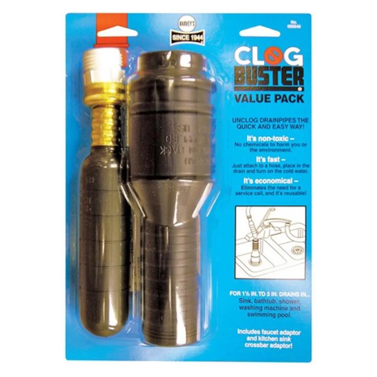 212 MAIN Clog Buster Combo Kit (090640) - Reusable Hose-Connected Unclogging Tool with Faucet Adapter, Standard Hose Hookup, Kitchen Sink Crossbar Adaptor, Expands to Lock, Fits 1.5-3 in Drains for Bathrooms, Sinks, Washing Machines