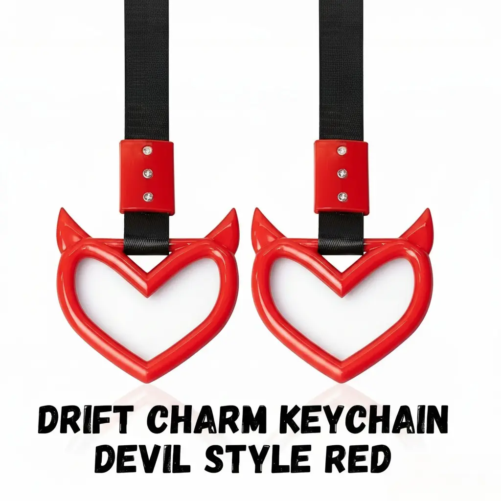 2-Piece PVC Nylon Heart Handle Keychains - 23x10cm Devil Style Red Heart Hand Strap Drift Charm, Black Exercise Ornament for Car Interior Exterior Decoration, Car Accessories
