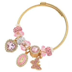 Diamond ruby bangle bracelet Virgin Mary Charm Bracelet - Adjustable Size Bracelet With Open Cuffs, Butterfly & Love Charm Bracelet, Suitable for Gifts for Family & Best Friends