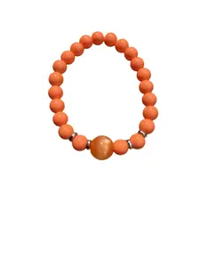 Orange Cream Glass Beads Bracelet, Single Strand, Adult Size, Stackable Fashionable Bangles, Daily Wear Costume Jewelry Accessory