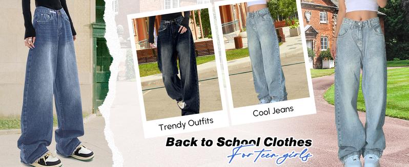 EMMIOL Wide Leg Baggy Slight Stretch Jeans For Women Y2K Casual Loose Denim With 4 Traditional Pockets, Zip Fly, Button Closure & Belt Loose Fit - Womenswear Bottom Trouser Streetwear Comfort Wideleg Bellbottomjeans