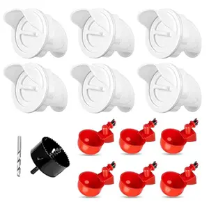 Chicken Feeder Waterproof and Chicken Waterer Cup, 6pcs No Waste Chicken Feeder for Buckets,Barrels,Bins, and 6pcs Chicken Water Cups for Chickens, Birds, Turkeys etc