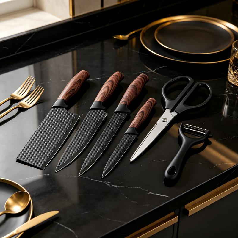 Professional 6-Piece/7-Piece Stainless Steel Kitchen Set - Laser Pattern Blades, Bone Lift & Slice, Carving, Butcher, Fish Functions, Scissors - Super Sharp, Chef-Favored Gift Ready Option