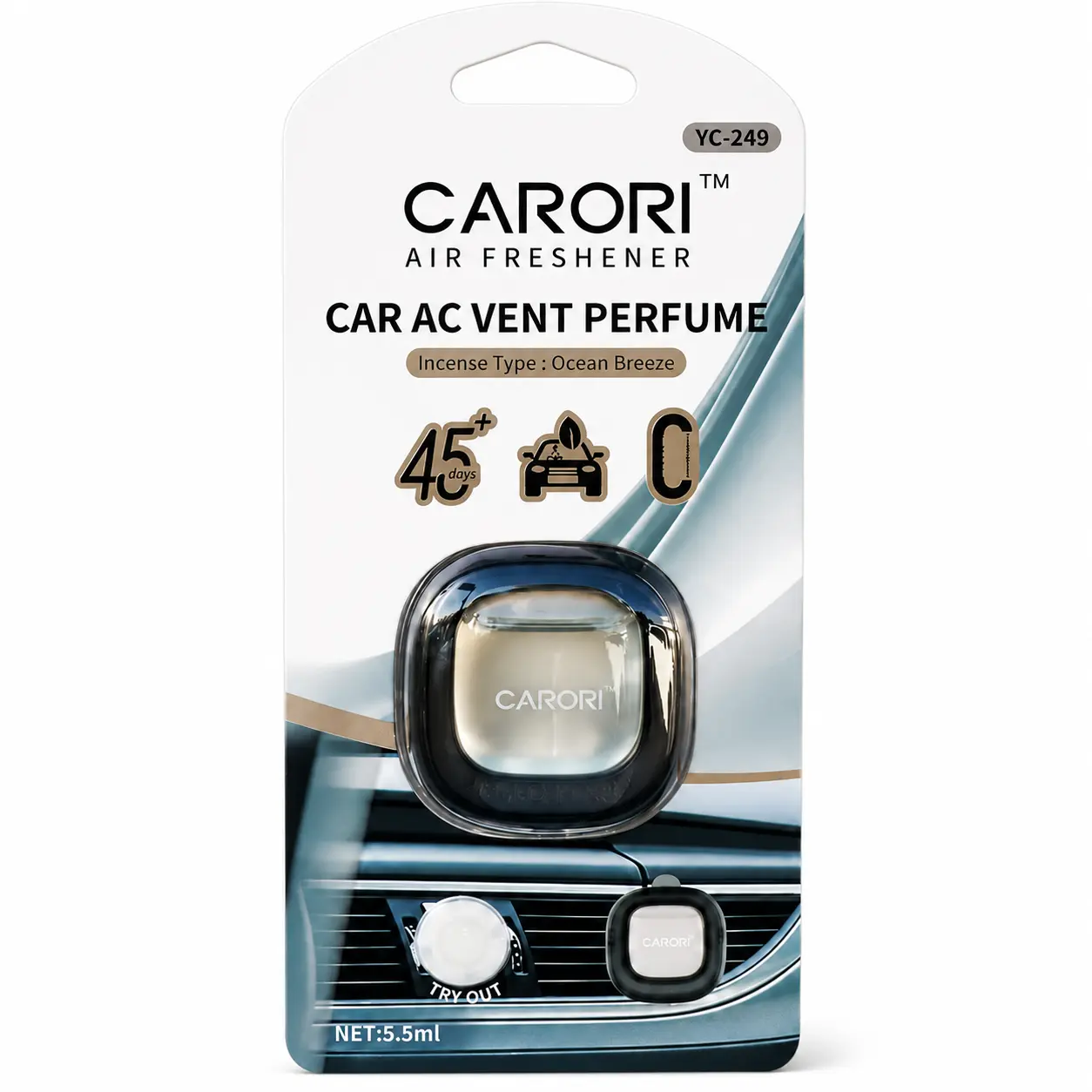 CARORI Vent Clip Car Air Freshener Diffuser, 5.5ml Long Lasting Auto Perfume for Car AC Vents, Stylish Interior Decor, Ocean Breeze Scent