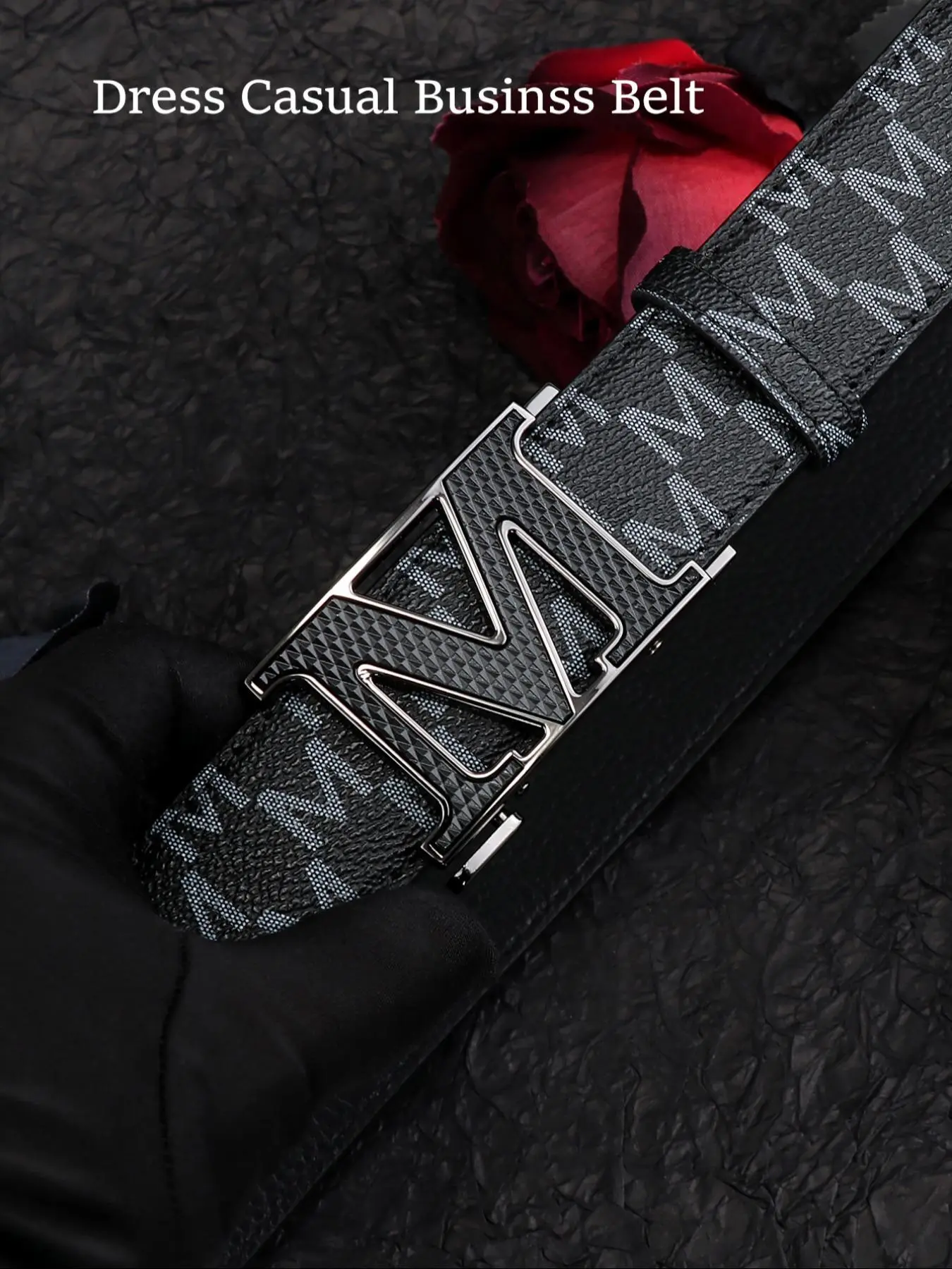 Men's Business Fashion Letter Design Belt, Casual Alphabet Print