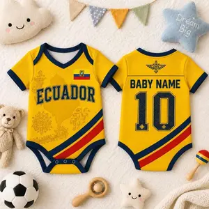Personalized Ecuador Baby Bodysuit & Pet Jersey, Ecuador Soccer Pet, Custom Name Number Ecuador Jersey, Puppy Sports Costume, Breathable YK5