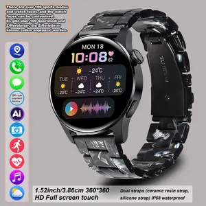 High-value smart watch, 1.53-inch touchscreen with wireless calling, over 100 sports modes and watch faces, AI voice assistant, compatible with Android and iPhone watches, fitness watch wearable device, ceramic resin strap waterproof watch.