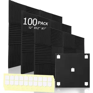 100 Pack Acoustic  Panels  Sound Proof  Panels Black Soundproof Wall Panels High Density Acoustic Panels Sound Absorbing for Studio Office Home, 12 x 12x 1Inch