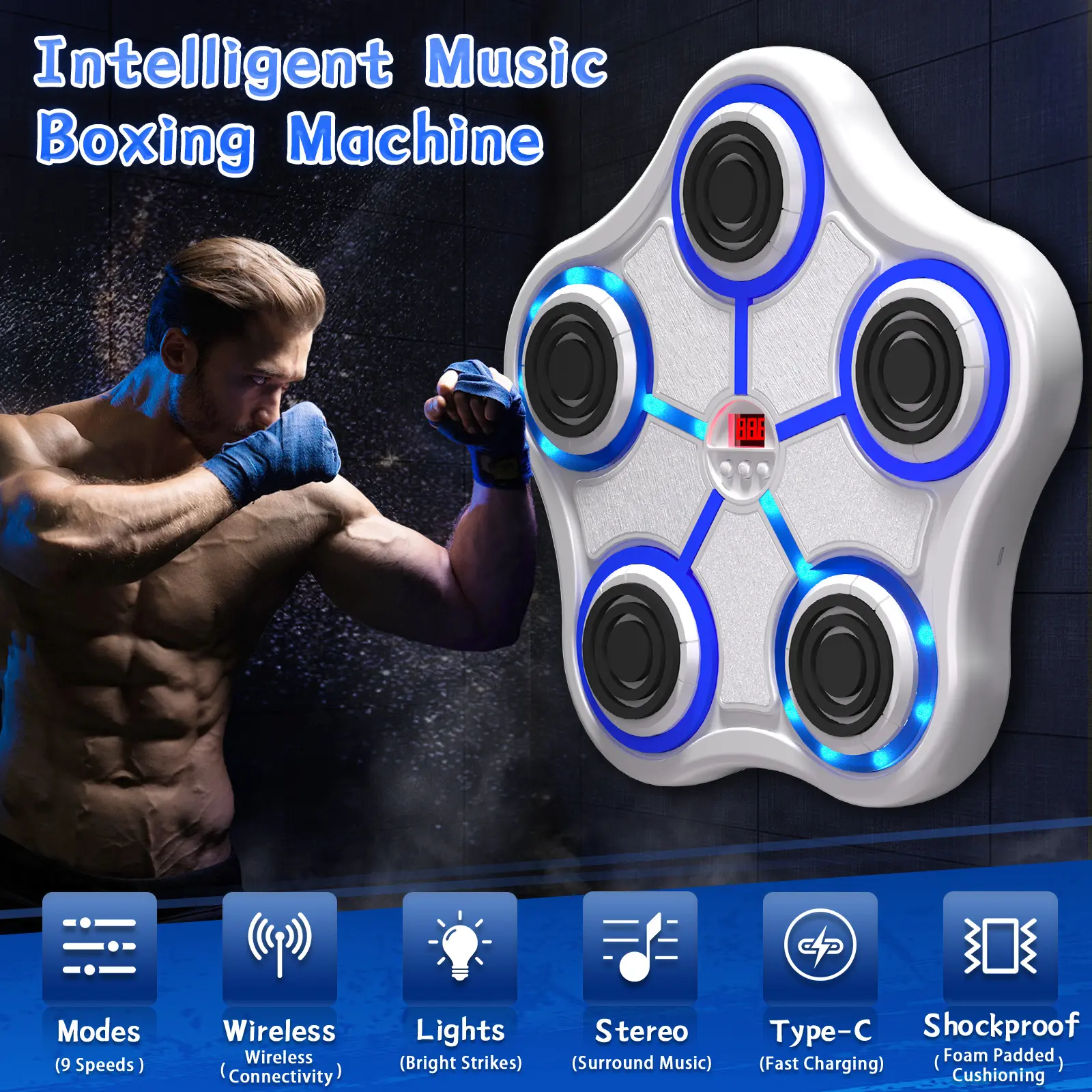 2026  Unisex Smart Music Boxing Machine - Mounted Boxing Training Equipment with Bluetooth Sync, LED Lights, Adjustable Modes, Includes Gloves for Home Fitness Stress Relief,Halloween Eve, Christmas Eve, Christmas season, Halloween decor, Christmas decor
