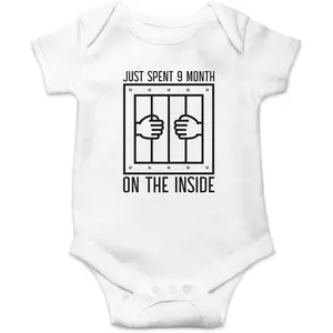 I Just Spent 9 Months On The Inside - Funny Baby Essentials Bodysuit - Cute Newborn Outfit Boy