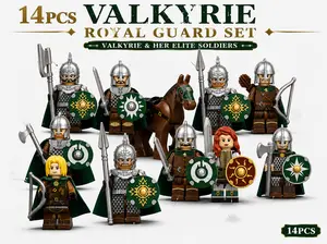 14PCS Valkyrie Royal Guard Minifigures, Medieval Army Building Block Toys with Weapons Horse Accessories, MOC Lovers Toy Collection