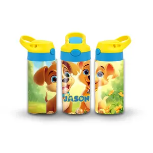 Kids Tumbler/Sippy Cup | Personalized Kids Puppies Tumbler | Custom Name Water Bottle with Cute Puppies Design | Fun Gift for Boys & Girls, School, Sports, Everyday Use