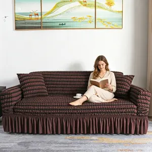 Rich Chocolate Bubble Weave Slipcover | Stretchy Protector for Traditional & Modern Couches