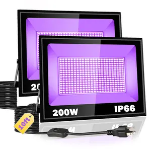 PIZHLO 2 Pack 200W LED Black Light, Blacklight Flood With Plug & Switch, IP66 Waterproof Outdoor Spotlight for Neon Glow Party Fluorescent Poster Body Paint Stage Lighting Halloween Decor