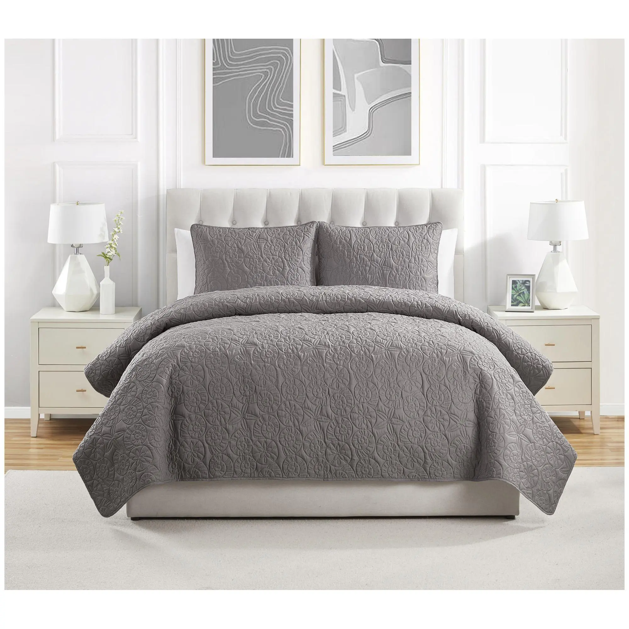 VCNY Home Seashell 3pc Solid Coastal Quilt Set,King