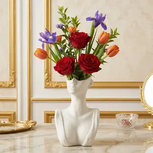 Resin Half-Body Portrait Vase, Modern Art Design, Ideal for Bathroom Decor, Living Room, Office, Wedding, Party, Home Decoration
