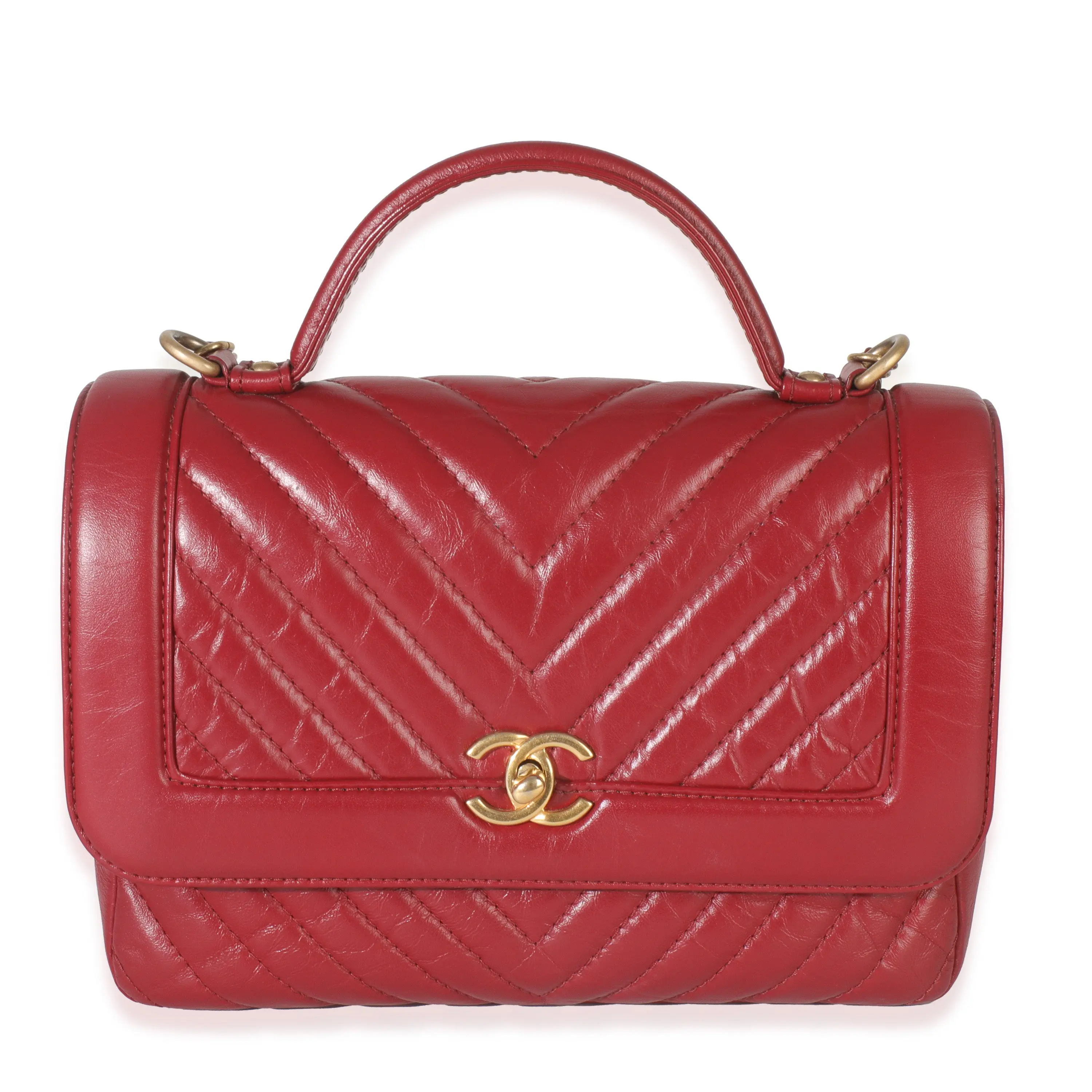 Pre-owned Leather Crossbody Bags Red Chevron Calfskin Top Handle Flap Bag