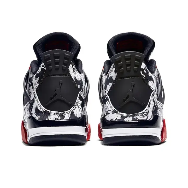 Abstract Art Pattern Vintage Leather Athletic Trainers Black White Tone with Red Accents Unisex Brand New Sealed Packaged with Original Shoe Box Shock Absorbing Midsole Daily Trend Footwear