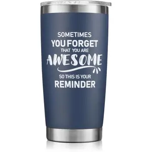 20oz Navy Blue Tumbler, Sometimes You Forget You're Awesome Inspirational Stainless Steel Cup, Stocking Stuffer for Men, Ideal Christmas Birthday Gift for Him Husband Boyfriend 20 OZ Stainless Steel Tumbler