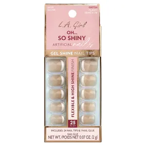L.A. Girl Oh So Shiny Artificial Nails, Gel Shine Nail Tips, GNT154 Classy French Tip, 25 Piece Kit