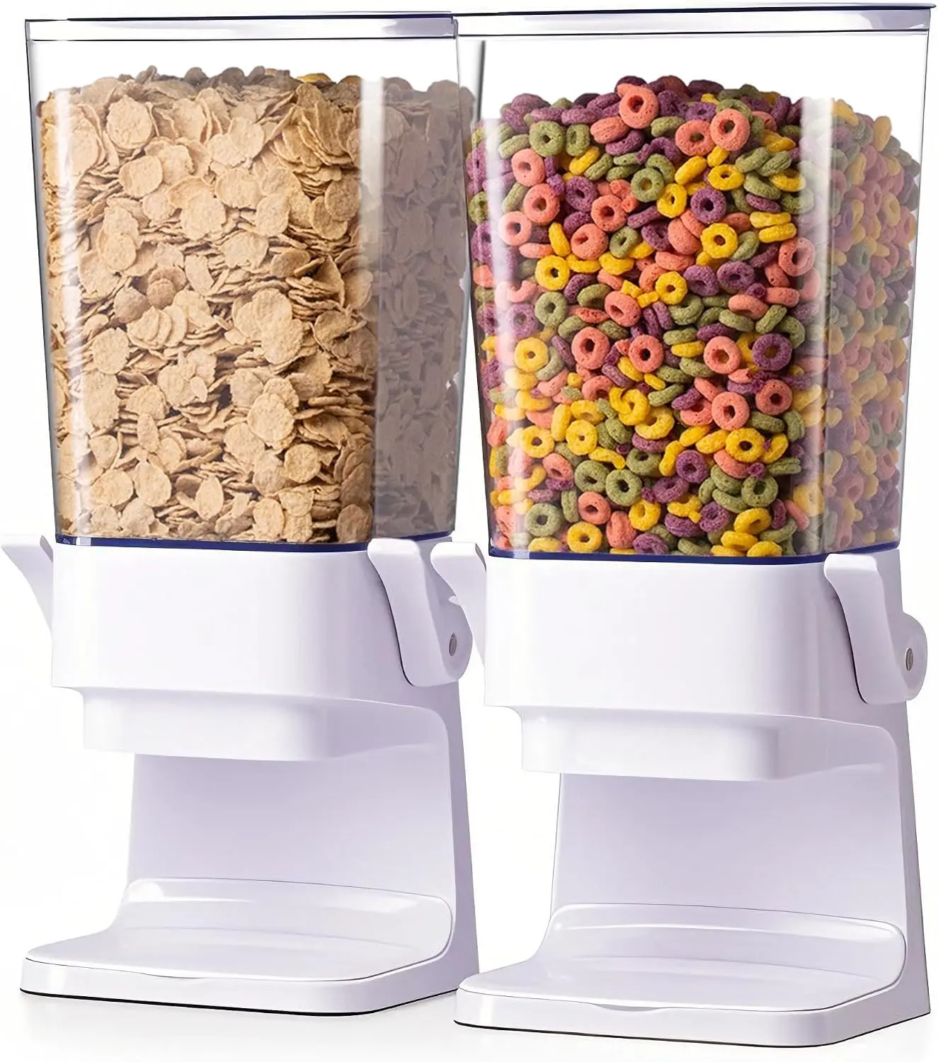 Cereal Dispenser Countertop 2Pc, Cereal Containers Storage, 5.5Qt Organization and Storage Containers for Kitchen, Snack Dispenser for Rice, Grains, Nuts, Dry Food, Oatmeal, Pet food, White