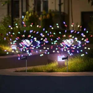 2 Pack 175 LED Solar Firework Lights Outdoor, 4th of July 2 Modes Solar Garden Light  Twinkling Light, Starburst Lights for Landscape Path Halloween Christmas Decor (Colorful)