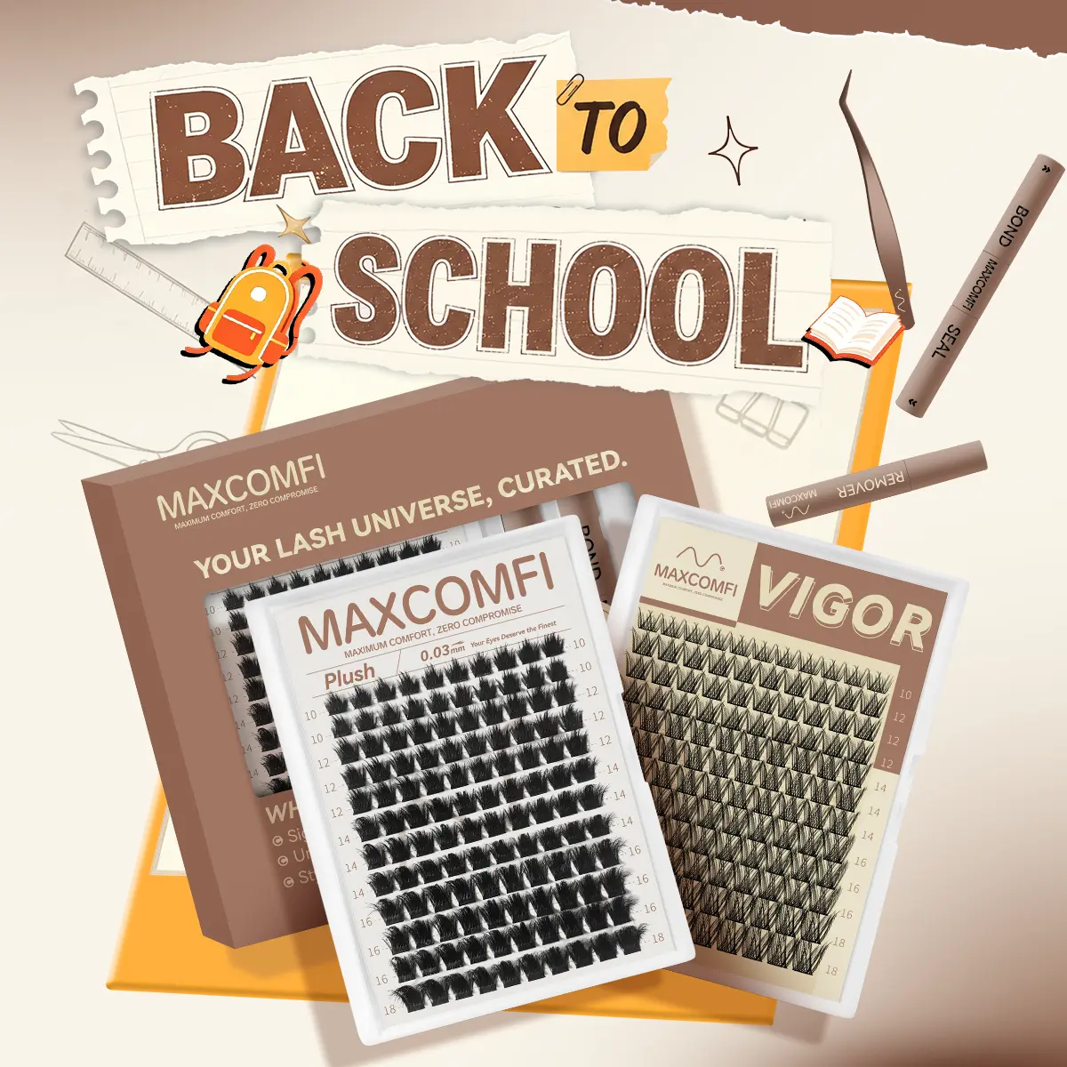 MaxComfi False Eyelashes - Plush or VIGOR Volume Lashes, Fluffy Lash Clusters, Thin Band, Gentle Fit, Waterproof, Long-Lasting, Beginner-Friendly for Natural Daily Use, Summervibes Cosmetic Makeup, Cluster Lashes,sunscreen,back to school