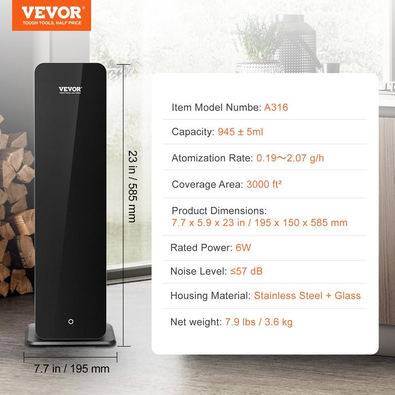 VEVOR Scent Air Machine, TikTokShopBlackFriday, 950ml Bluetooth Smart Cold Air Diffuser, 3000sq.ft Waterless Essential Oil Scent Air Diffuser, Floor Standing Aromatherapy Machine for Large Room, Office, No complimentary incense