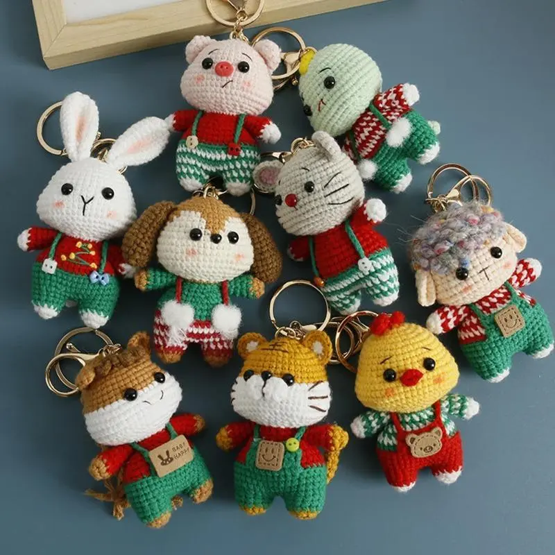 Creative Mini Knitted Crochet Animal Split Ring Keychain - Cute Handwoven Panda Pendant, Unisex Stuffed Toy Accessory Gift
