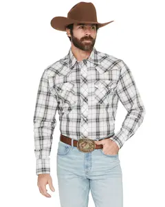 Wrangler Men's Retro Plaid Print Long Sleeve Snap Western Shirt - 112378874