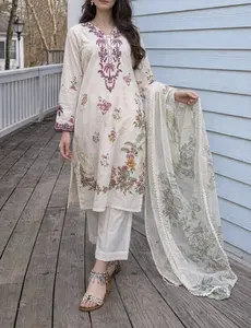 Elegant Embroidered 3 Piece Lawn Suit for Women | Floral Pakistani Salwar Kameez with Dupatta | Summer Traditional Outfit | Eid & Party Wear