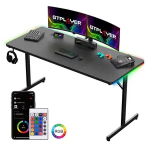 GTPLAYER 55" Large RGB Gaming Desk T-Shaped Office Desk with Waterproof Surface APP Controlled RGB Lighting Spacious Work Surface Easy to Assemble