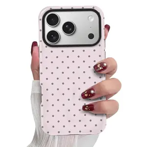 Pink Cute Dot Art Case for Girls Shockproof Protective Phone Case for iPhone 17 ProMax 17Air 16Pro 15 14 13 Pink Dot Arttexture Print Design Anti Fall Cover