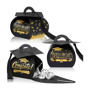 30PCS Graduation Cap Gift Boxes 2026 – Candy Favor Boxes with Tassel for Grad Party Decorations (Black Gold)
