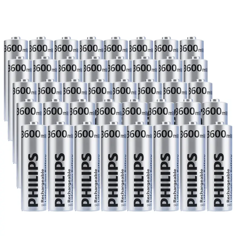Philips Rechargeable AA Lithium Batteries Long-Lasting 1.5V, 3600mWh Li-ion Battery Replacement with 1200+ Cycles for Blink Outdoor Camera