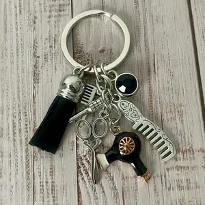 Hair Stylist Charms Keychain with Black Tassel - Stylish & Chic Design for Barbers & Hairstylists - Lightweight Portable Keyring with Unique Charms