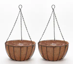 Set of 2 Hanging Wire Baskets  Coco Liner And Chain
