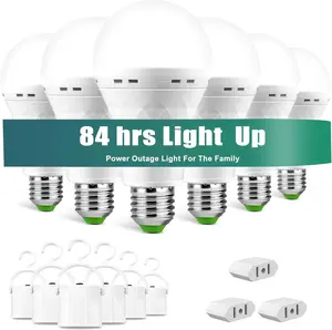 -Rechargeable Light Bulb with Hook,Stay Lights Up When Power Failure, 1500mAh 12W 60W Equivalent LED Light Bulbs for Home, Camping, Hiking(E27, with Hook,with Plug Cap) 6 Pack