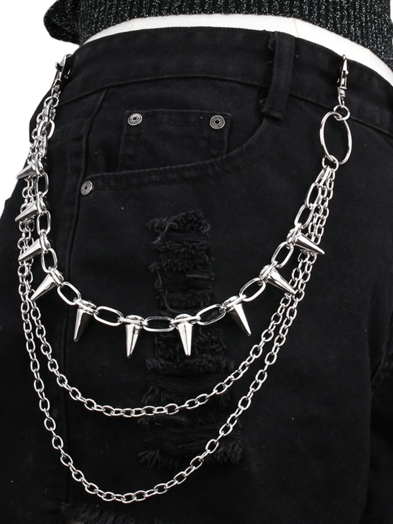 Hiphop Punk Metal Rivet Multi-Layer Waist Chain, Body Jewelry, Stage Performance Accessory, Cowboy Pants Decoration, Fashionable Belt for Men & Women
