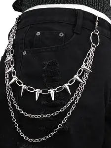 Hiphop Punk Metal Rivet Multi-Layer Waist Chain, Body Jewelry, Stage Performance Accessory, Cowboy Pants Decoration, Fashionable Belt for Men & Women