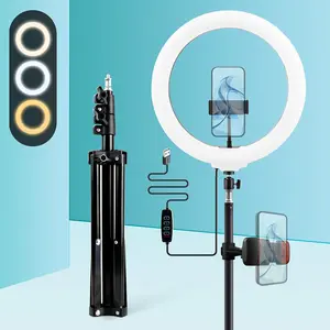 LED Selfie Ringlight 12" RGB Ring Light with Stand, 43" Tripod, Circle Light Kits for Live Stream/Makeup White Elephant Gift Black Cellphone Gift