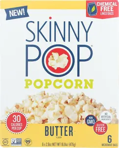 SKINNY POP Butter Microwave Popcorn, 16.8 OZ Crispy Crunchy