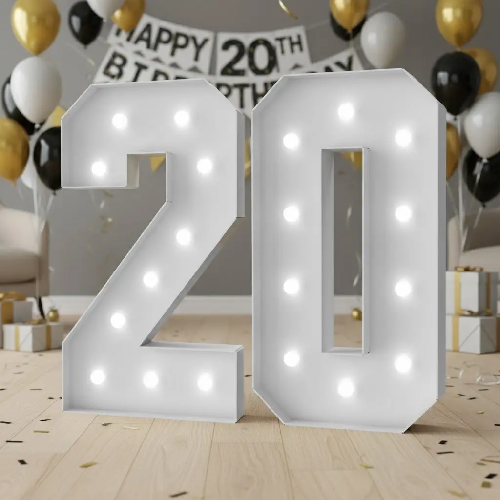2-Pack 3-Foot Glowing Number 20 Mosaic Light Box Frames, Perfect for 20th Birthday Party Decorations, Party Lighting Decoration, DIY Paper Bag Lights Kit