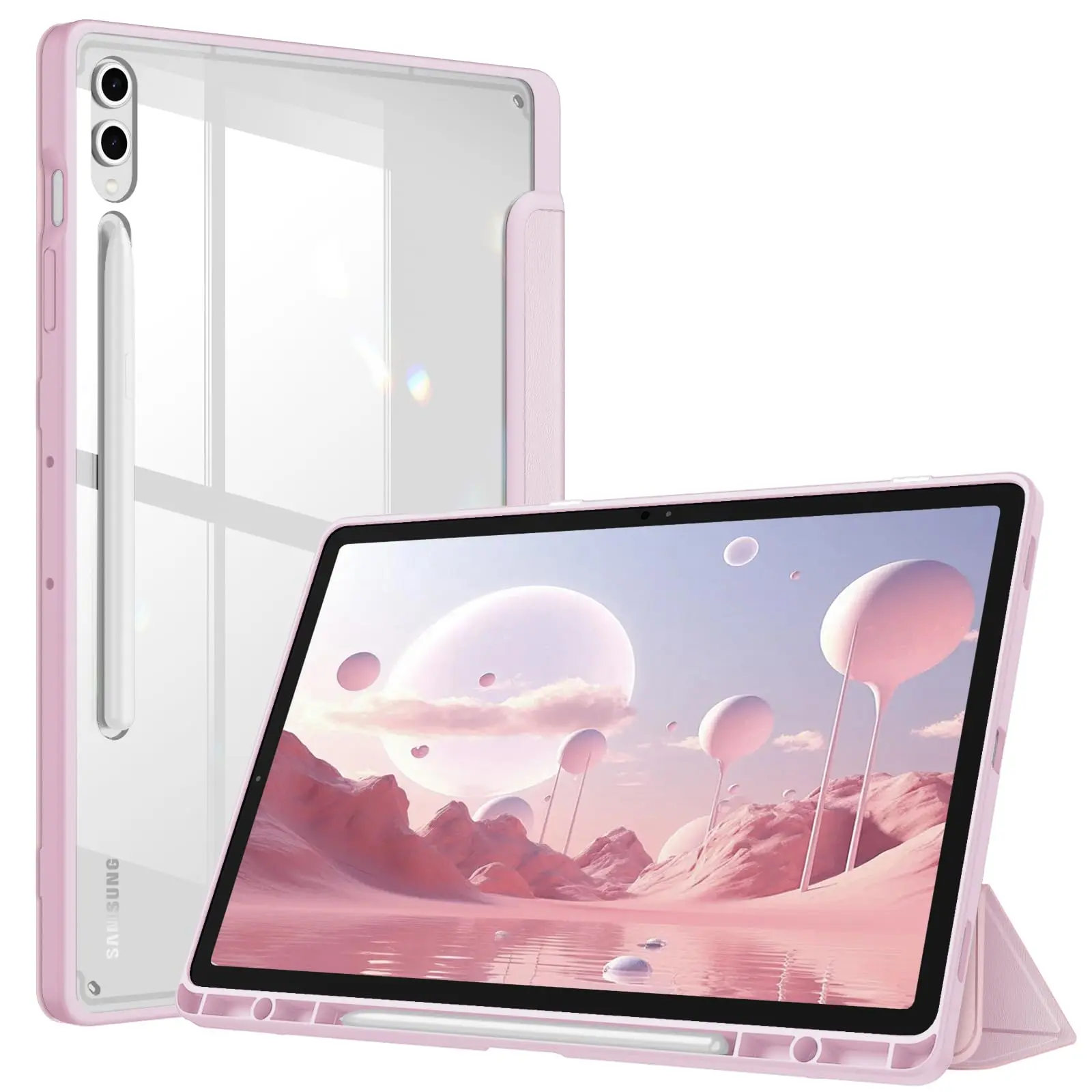 Fintie Hybrid Slim Case for Galaxy Tab S10 Plus/ S9 FE Plus 12.4-inch, Clear Back Cover, Built-in Pen Holder, Auto-Wake/Sleep, Tablet Protection Cover